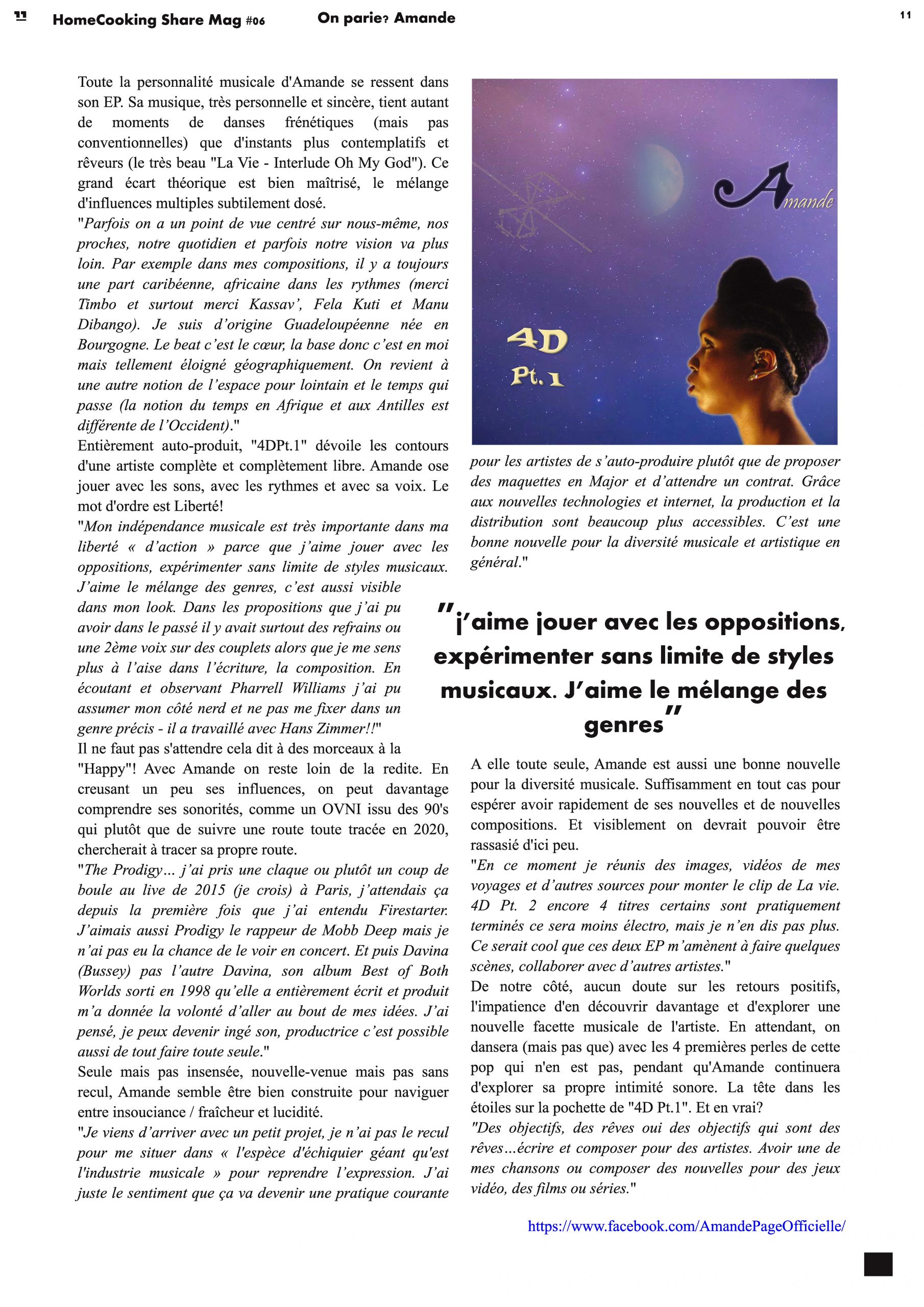 HomeCooking Share Le Mag 100% Indie Music page 2 Mai 2020 itw On parie ? de Amande lors de la sortie de son 1er EP 4D Pt.1